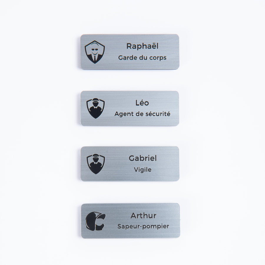 Badge gravé personnalisé – Métiers de la sécurité (vigile, pompier…) UNISIGN