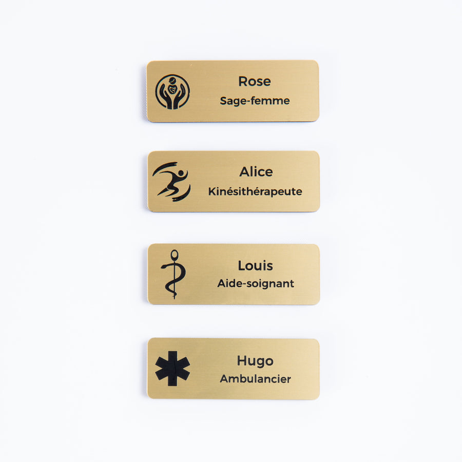 Badge gravé personnalisé – Santé & médical (kiné, aide-soignant…) UNISIGN