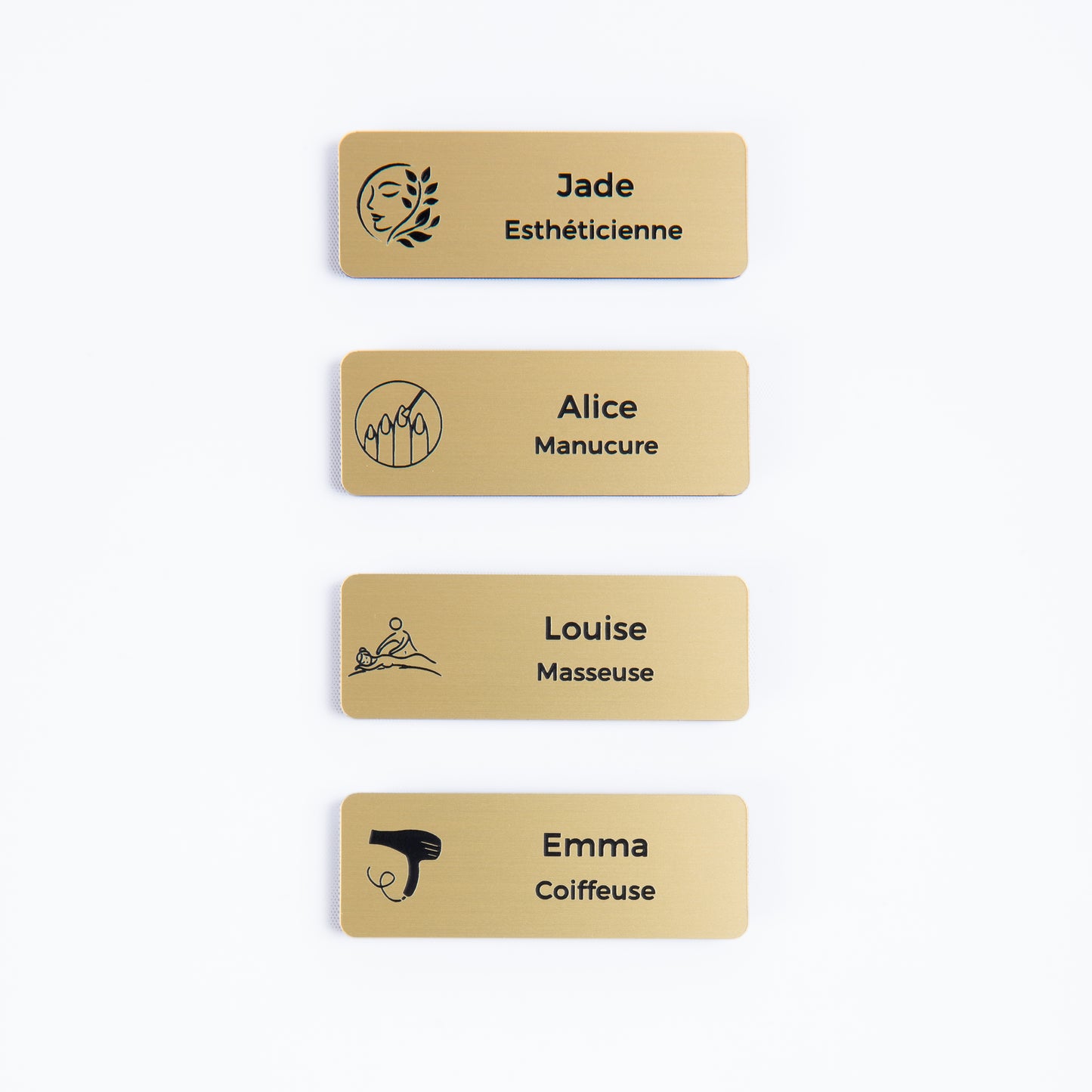 Badge gravé personnalisé – Beauté & bien-être (coiffeuse, esthéticienne…)
