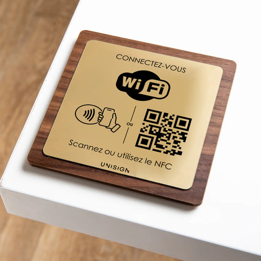 Plaque NFC + QR Code Wi-Fi personnalisée – Bois & Couleurs au choix