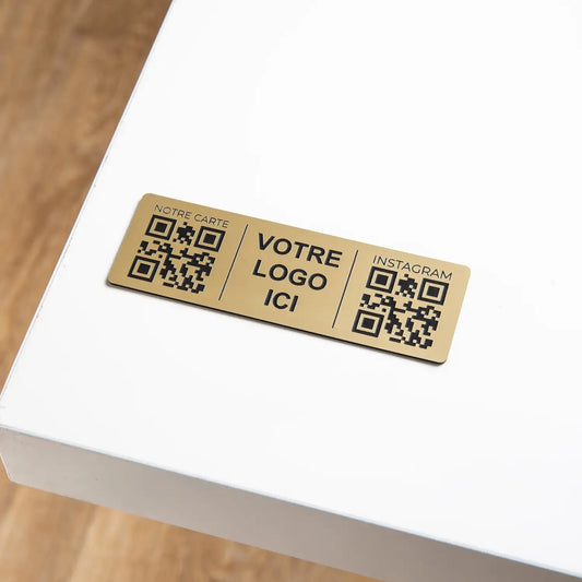 Double QR code plate Rectangle + Logo 3 x 9 cm)