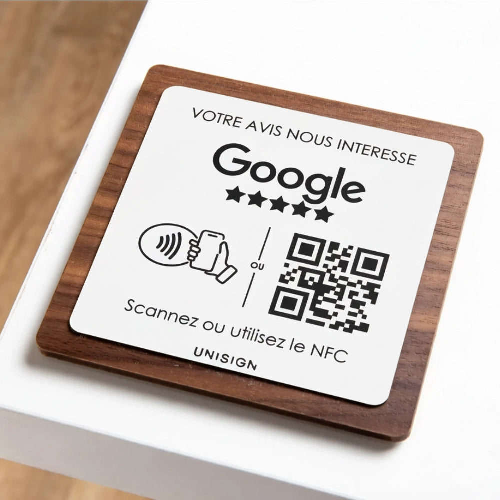 Plaque NFC + QR Code Personnalisé - Avis Google - Professionnels UNISIGN