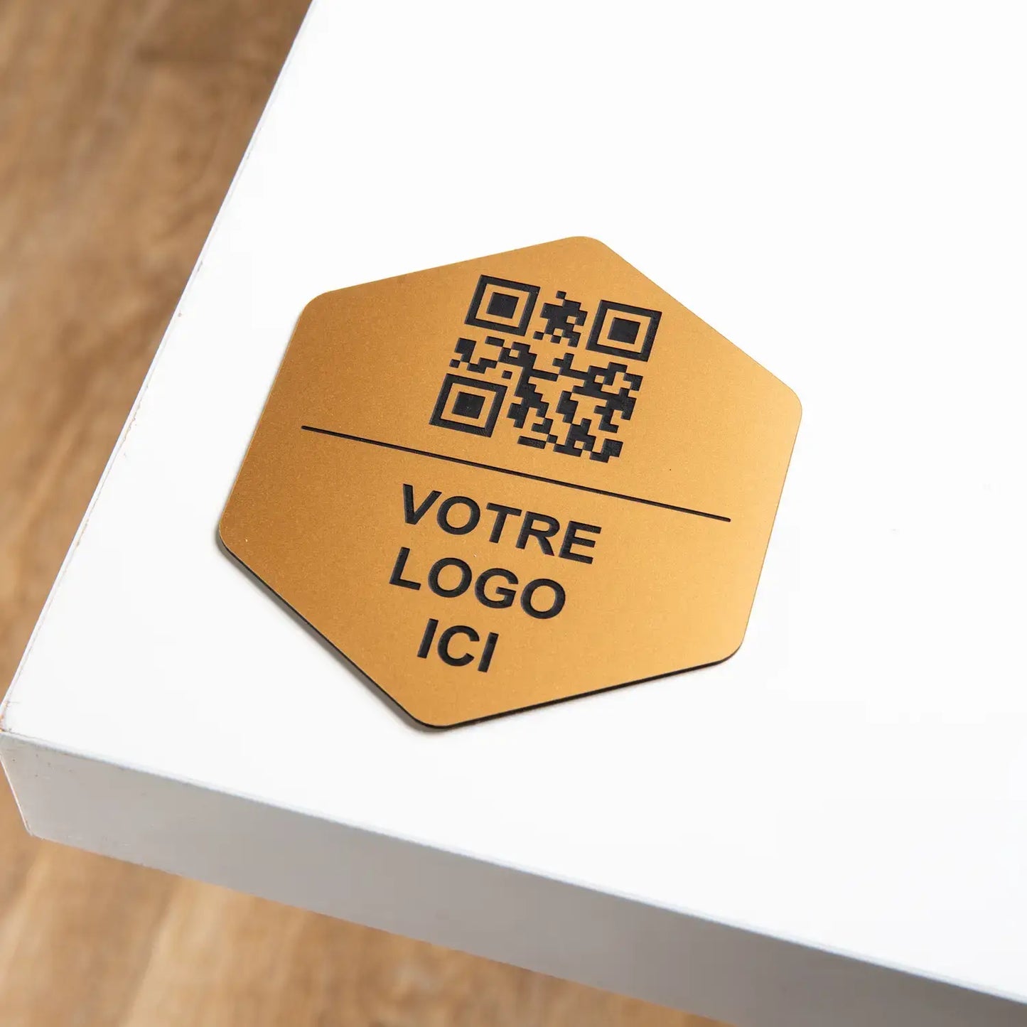 Hexagonal QR code plate with Logo