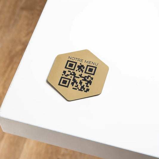 Hexagonal QR code plate with phrase