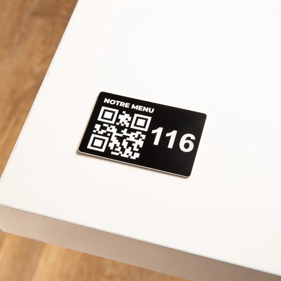 Plaque QR code - Rectangle + Numéro de Table (4 x 6 cm) UNISIGN