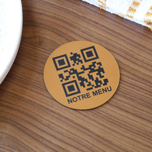 Plaque QR code ronde Gravé avec phrase - Unisign