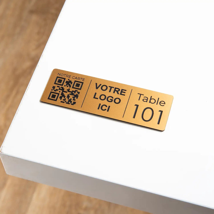 Plaque QR code Rectangle + Logo + N° de table ( 3 x 9 cm) UNISIGN