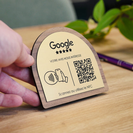 Support-Menü QR-Code NFC Personalisiert, High-End, Original, Holz und gravierte Plakette, Restaurant, Hotel, QR-Code Instagram, Facebook