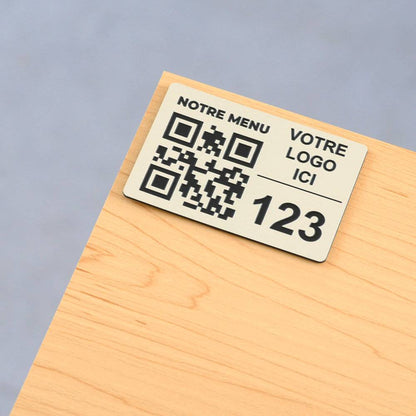 Plaque qr code logo + numero de table en argent