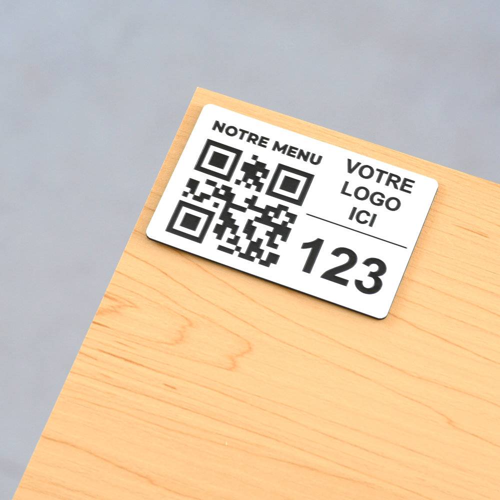 Plaque qr code logo + numero de table en blanc