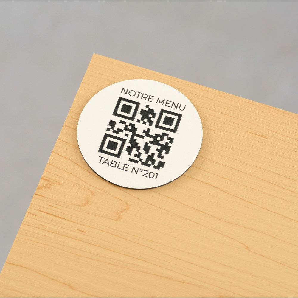 Plaque QR code ronde avec numéro de table blanc