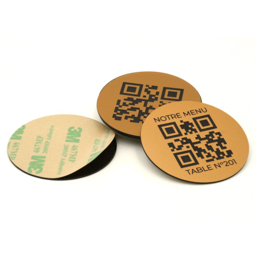 Plaque QR code ronde avec numéro de table bronze