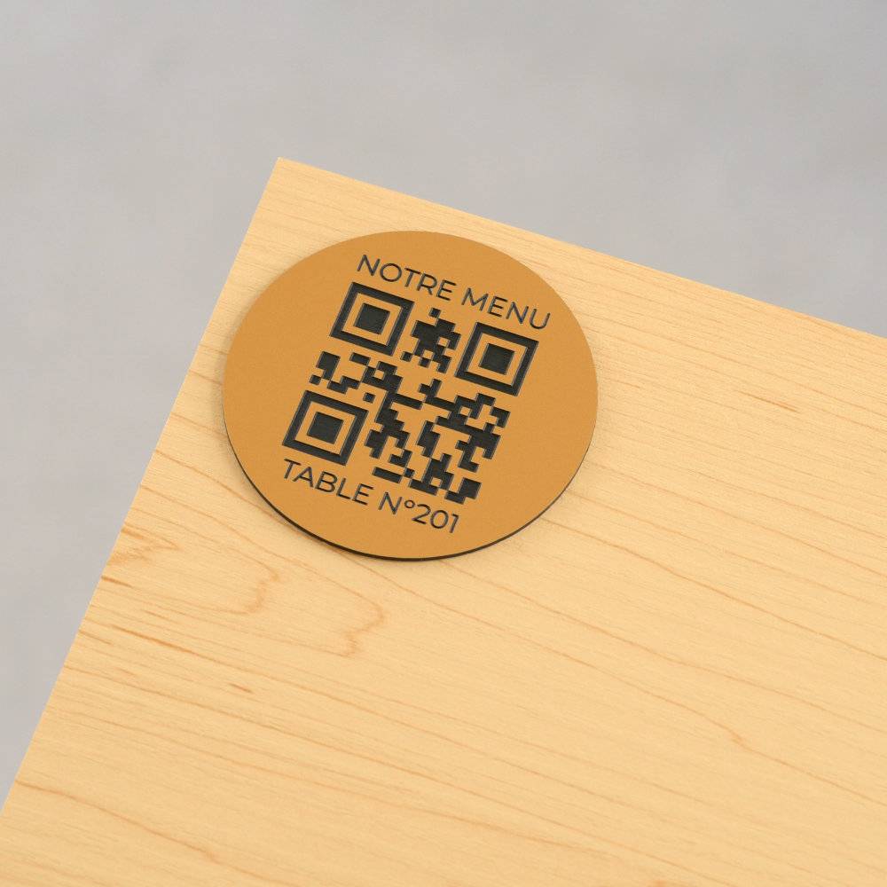 Plaque QR code ronde avec numéro de table bronze