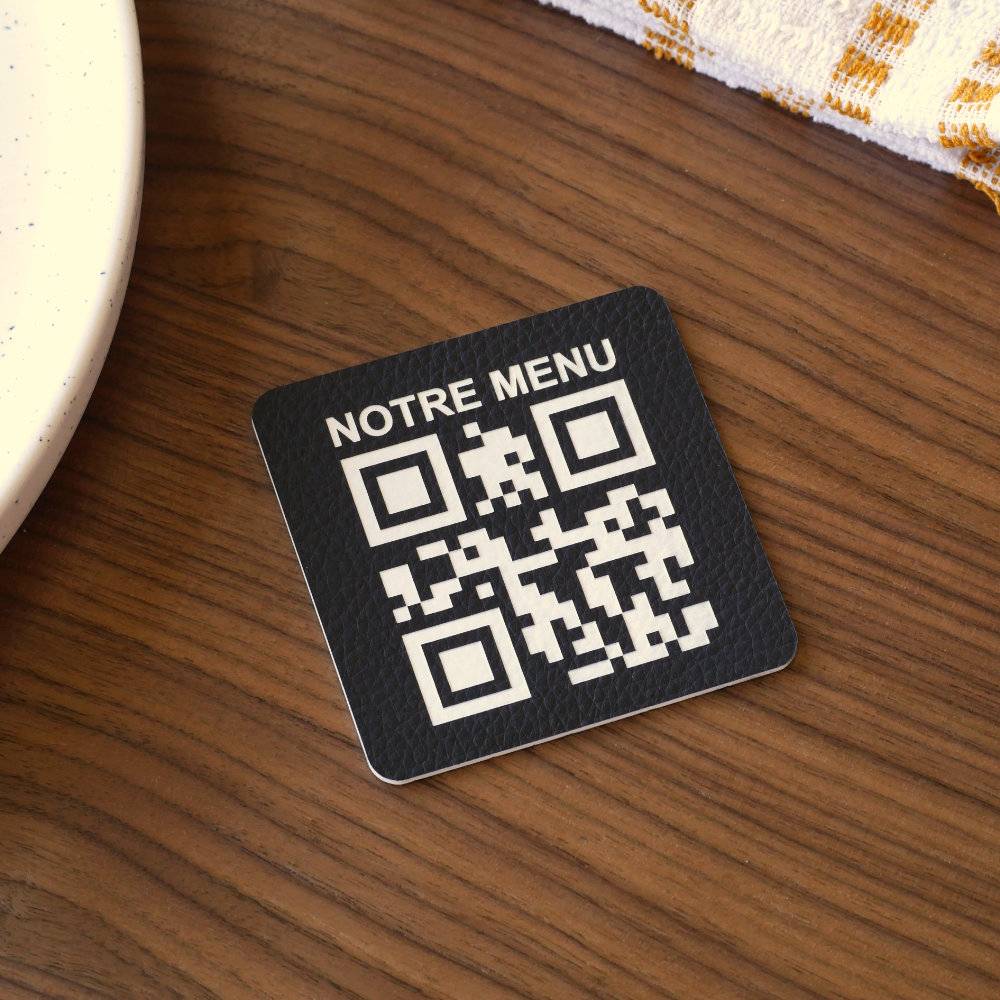 Plaque à poser qr code effet cuir noir