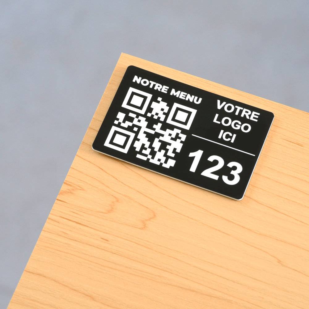 Plaque qr code logo + numero de table en noir