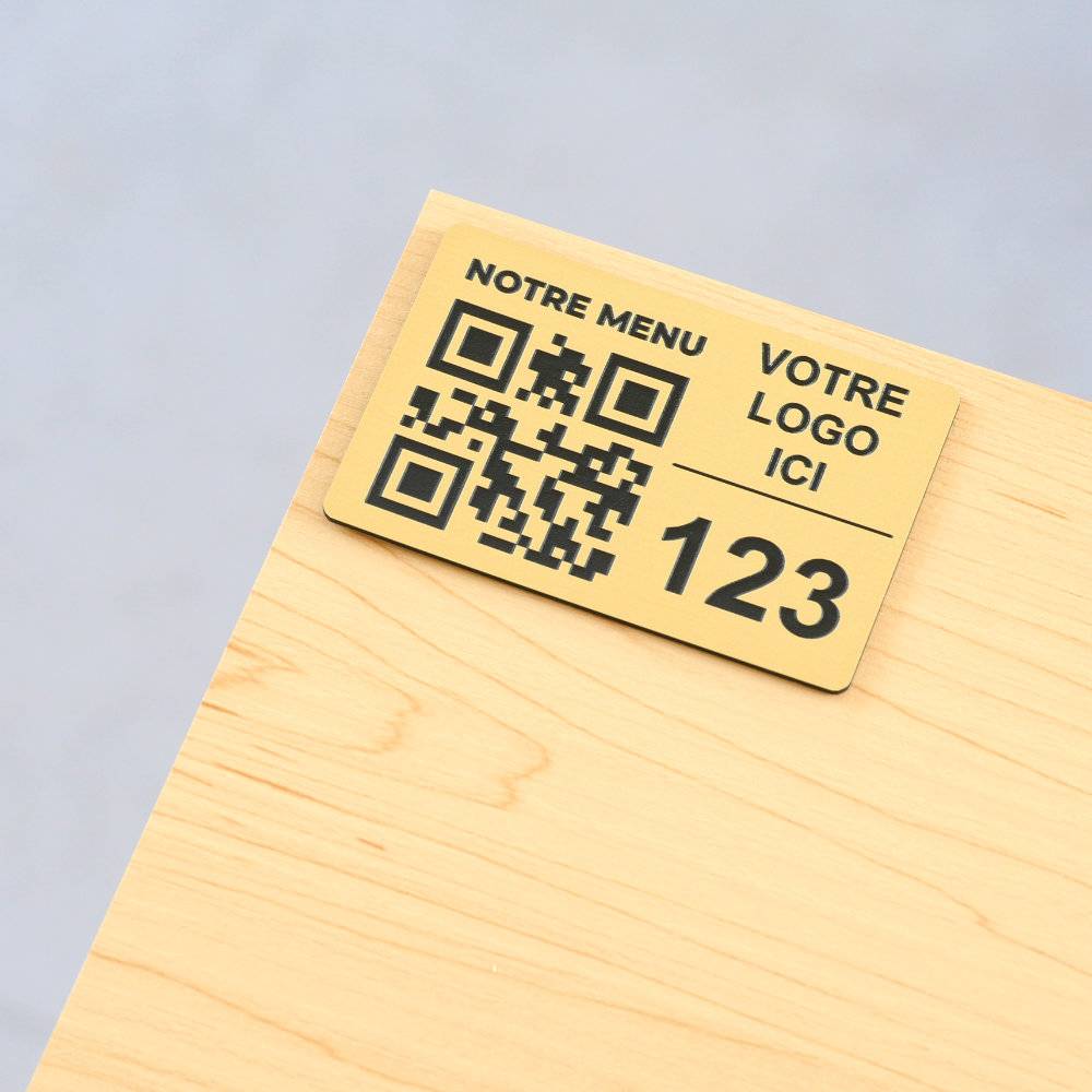 Plaque qr code logo + numero de table en or