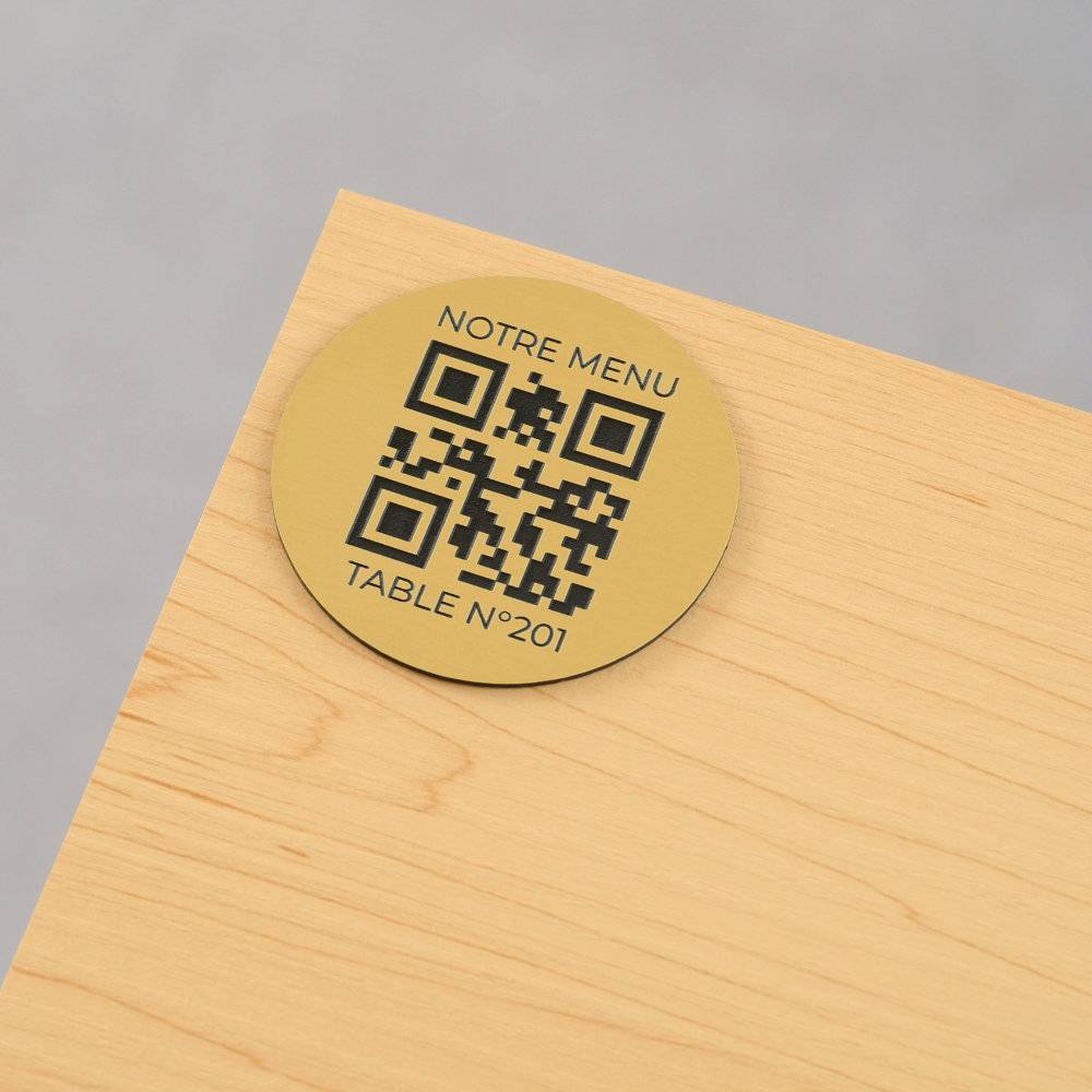 Plaque QR code ronde avec numéro de table  or