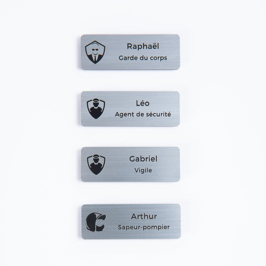 Badge gravé personnalisé – Métiers de la sécurité (vigile, pompier…) UNISIGN