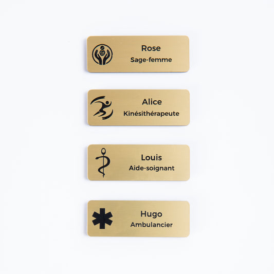 Badge gravé personnalisé – Santé & médical (kiné, aide-soignant…) UNISIGN