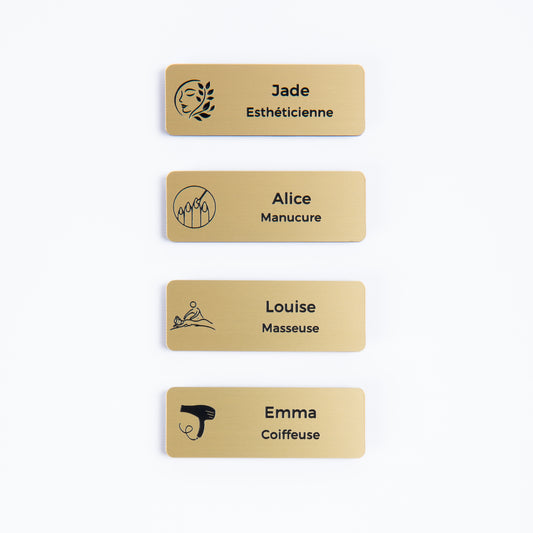 Badge gravé personnalisé – Beauté & bien-être (coiffeuse, esthéticienne…)