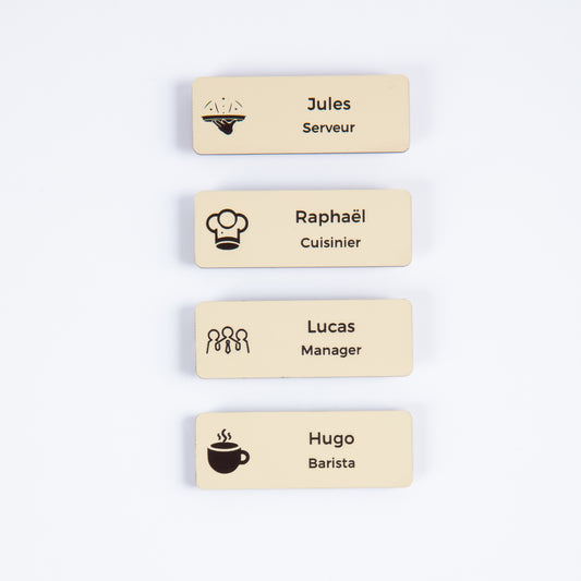 Badge personnalisé gravé – Métiers de la restauration
