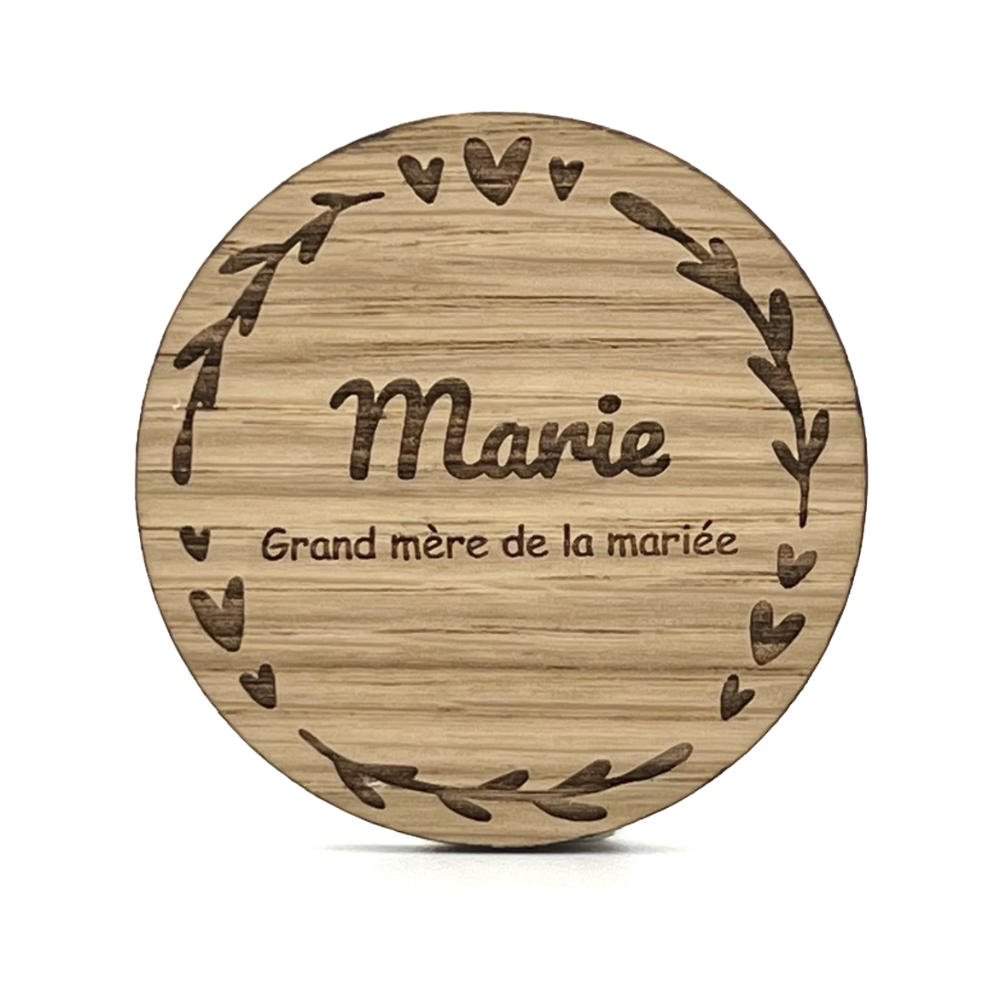 Badge en Bois Personnalisable pour Mariage, Cadeau pour Témoin d'EVJF Champêtre - Unisign