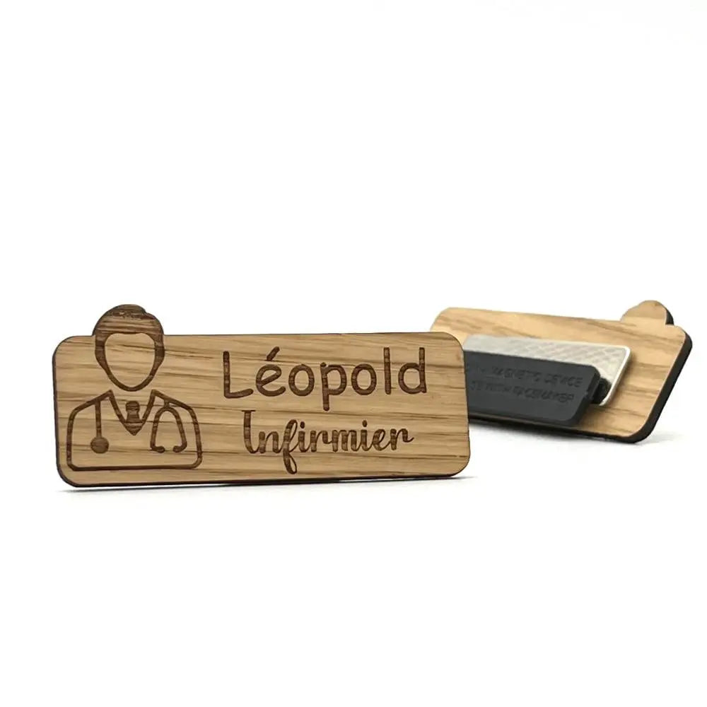 Badge en bois pour Infirmière / Infirmier - Personnalisable - Unisign