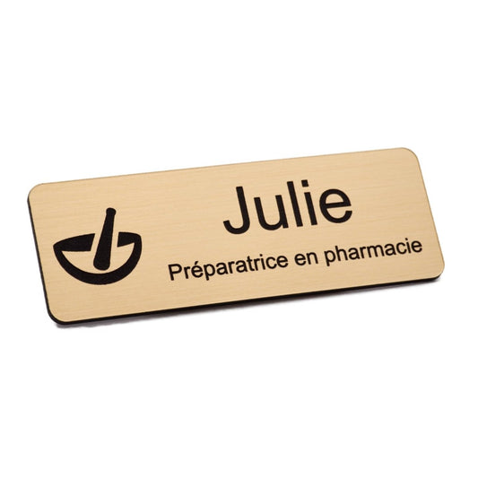 Badge Préparateur en Pharmacie - Couleur or - Personnalisé - Unisign