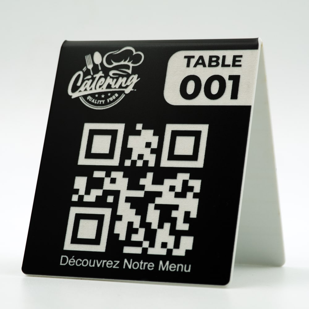 Chevalet de Table QR Code + Logo et Numéro de Table (recto verso) - Unisign