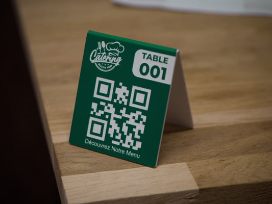 Chevalet de Table QR Code + Logo et Numéro de Table (recto verso) - Unisign