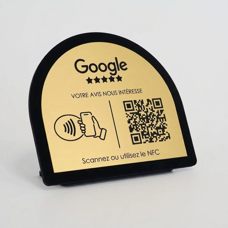 QR Code + NFC Google Review Display — Wood & Gold