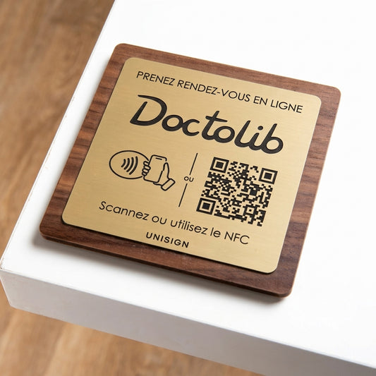 Plaque NFC + QR Code Personnalisé - Prise de Rendez-vous Doctolib - Professionnels