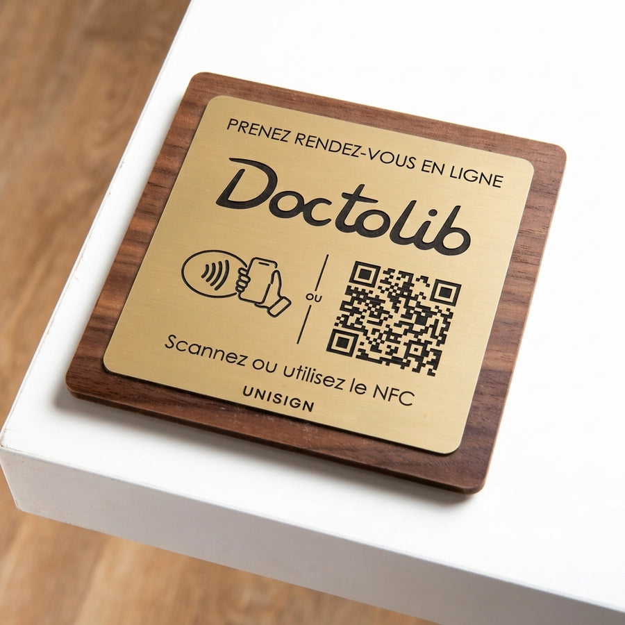 Plaque NFC + QR Code Personnalisé - Prise de Rendez-vous Doctolib - Professionnels
