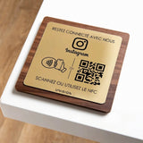Plaque NFC + QR Code Instagram personnalisée – Bois & Couleurs au choix