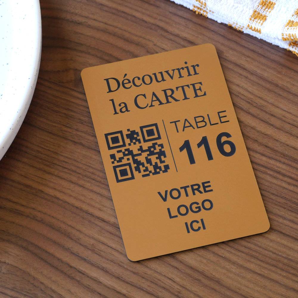 Plaque QR code Carré Gravé à poser + Logo + Numéro - Unisign