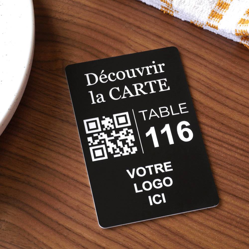 Plaque QR code Carré Gravé à poser + Logo + Numéro - Unisign