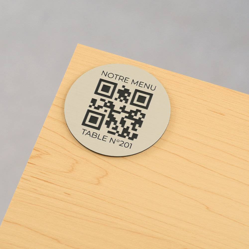 Plaque QR code gravée ronde + Numéro - Unisign