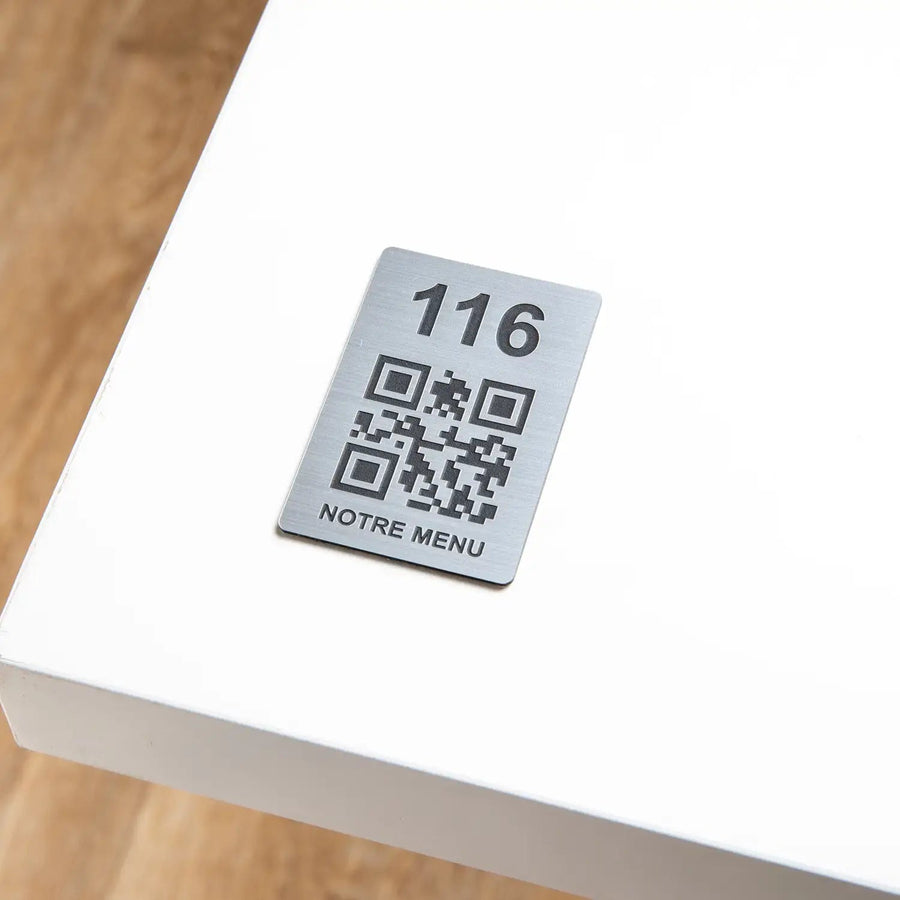 Plaque QR code -  Rectangle + Numéro de Table (4 x 6 cm) UNISIGN