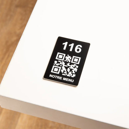 Plaque QR code -  Rectangle + Numéro de Table (4 x 6 cm) UNISIGN