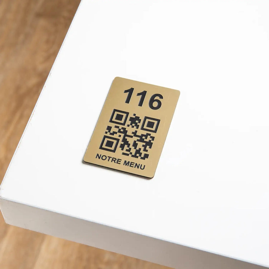 Plaque QR code -  Rectangle + Numéro de Table (4 x 6 cm) UNISIGN