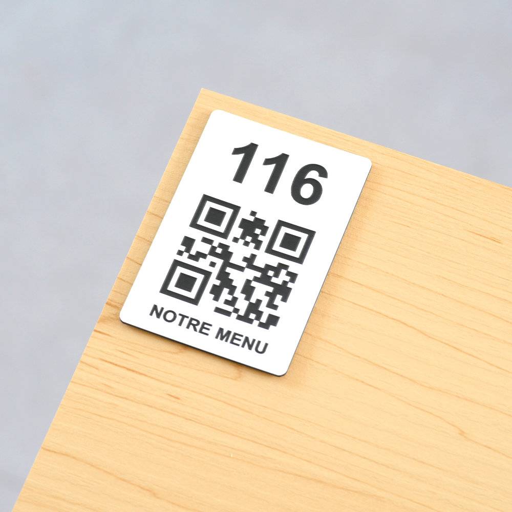 Plaque QR code - Rectangle + Numéro de Table (4 x 6 cm) - Unisign