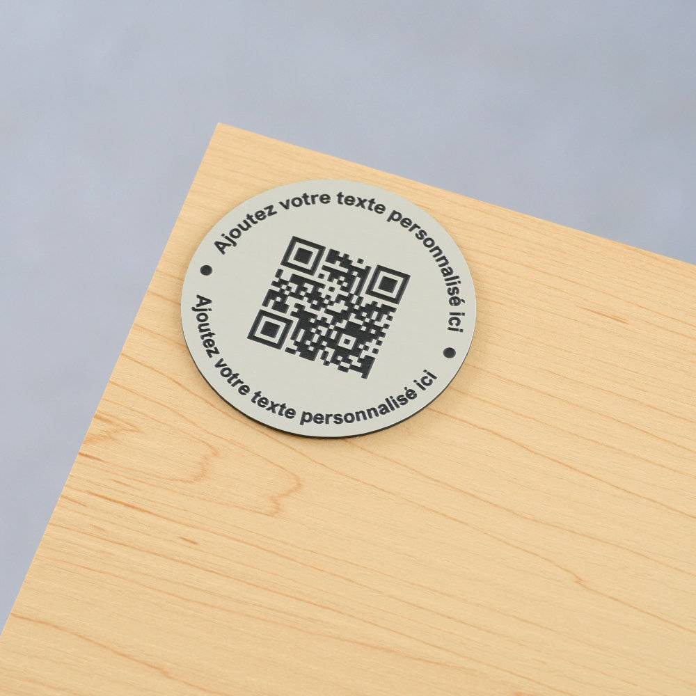 Plaque QR code ronde avec phrase - Unisign