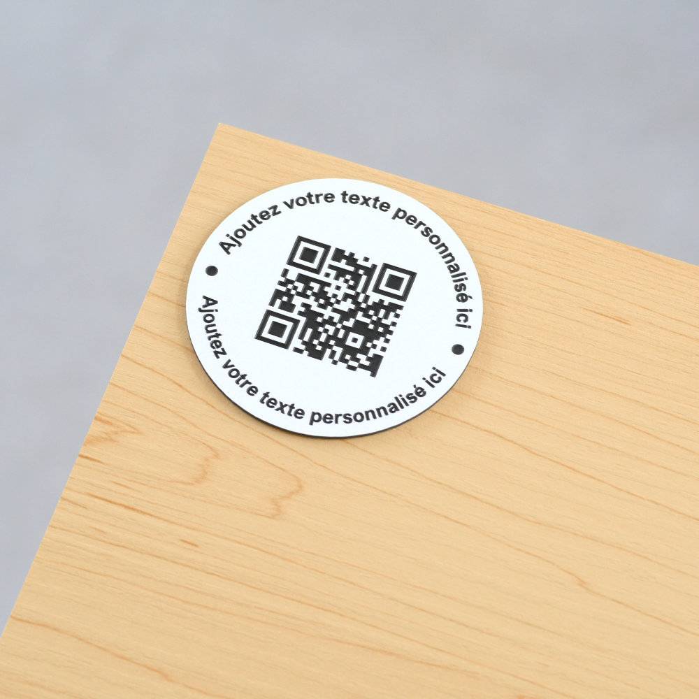 Plaque QR code ronde avec phrase - Unisign