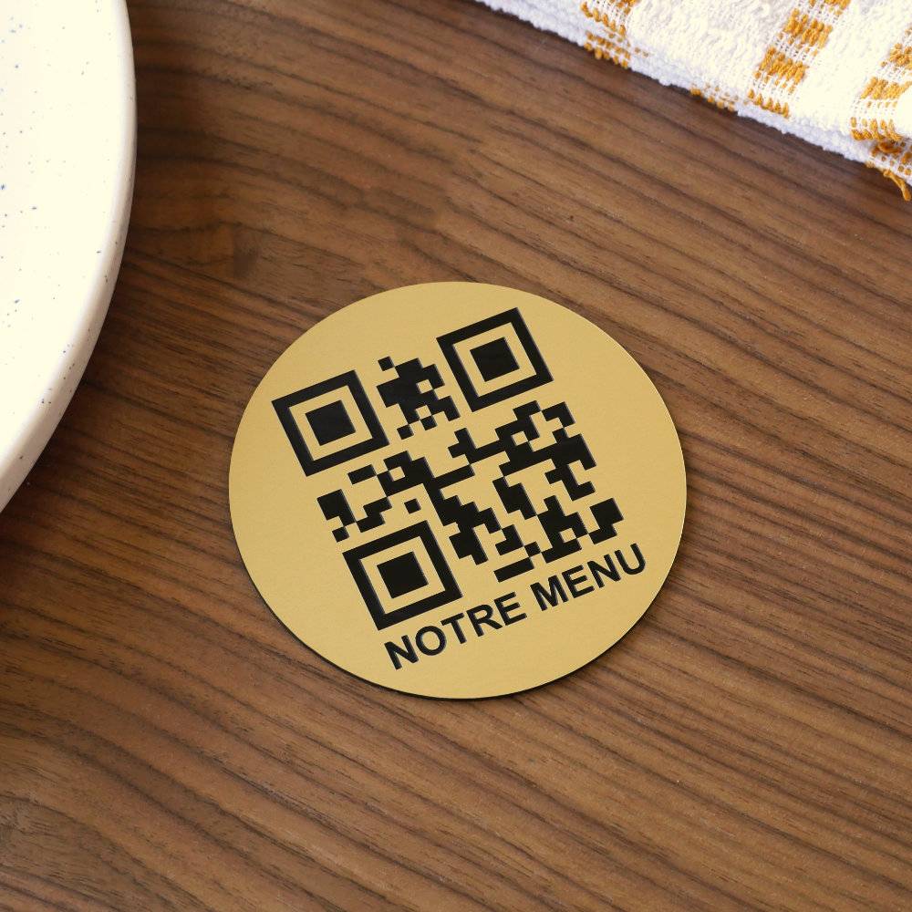 Plaque QR code ronde Gravé avec phrase - Unisign