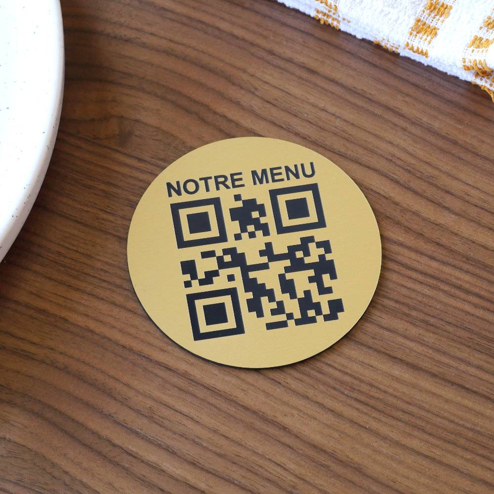 Plaque QR code ronde Gravé avec phrase - Unisign