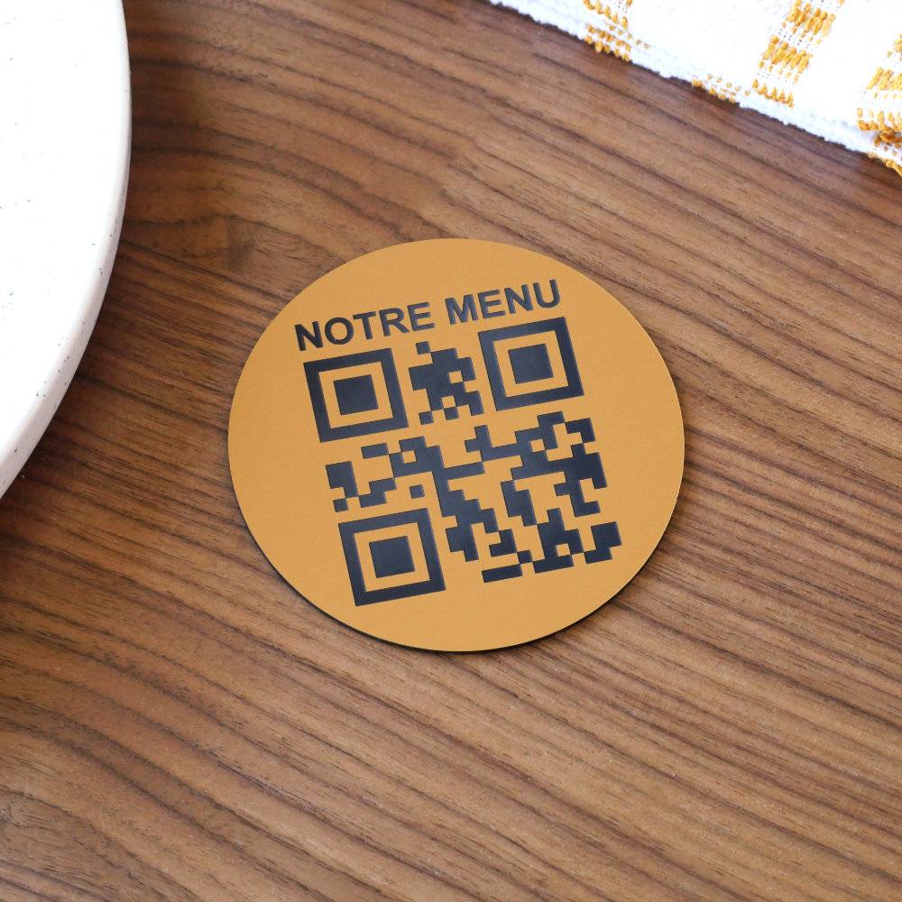 Plaque QR code ronde Gravé avec phrase - Unisign