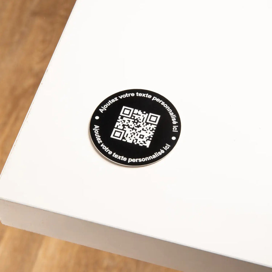 Plaque QR code ronde avec phrase UNISIGN