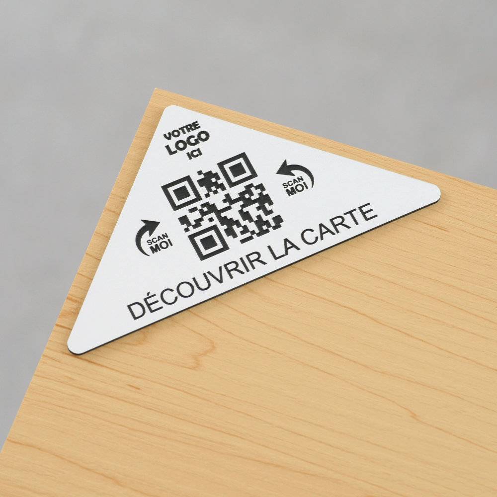 Plaque QR code triangle gravée + Logo - Dimension 10 x 5 cm - Unisign