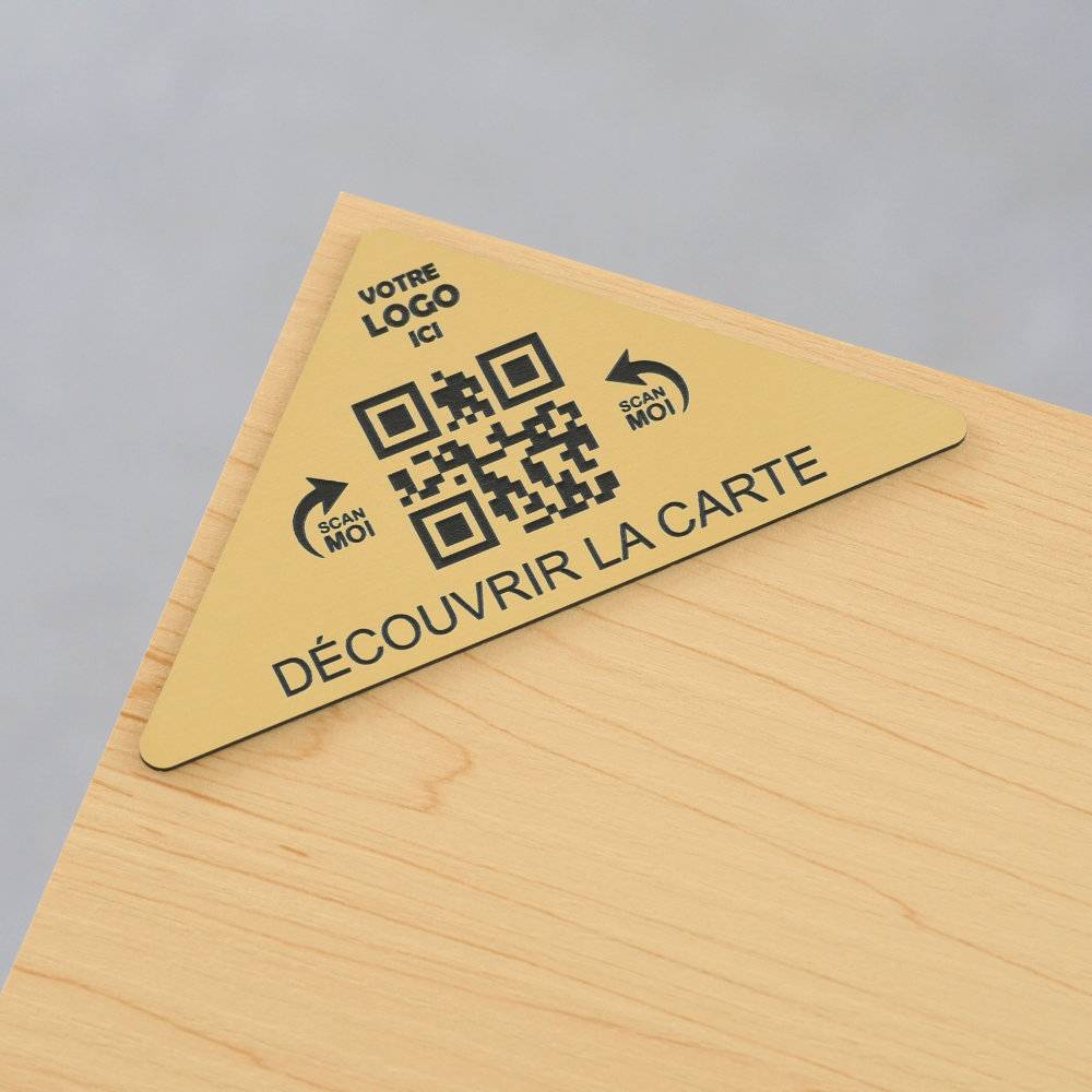 Plaque QR code triangle gravée + Logo - Dimension 10 x 5 cm - Unisign