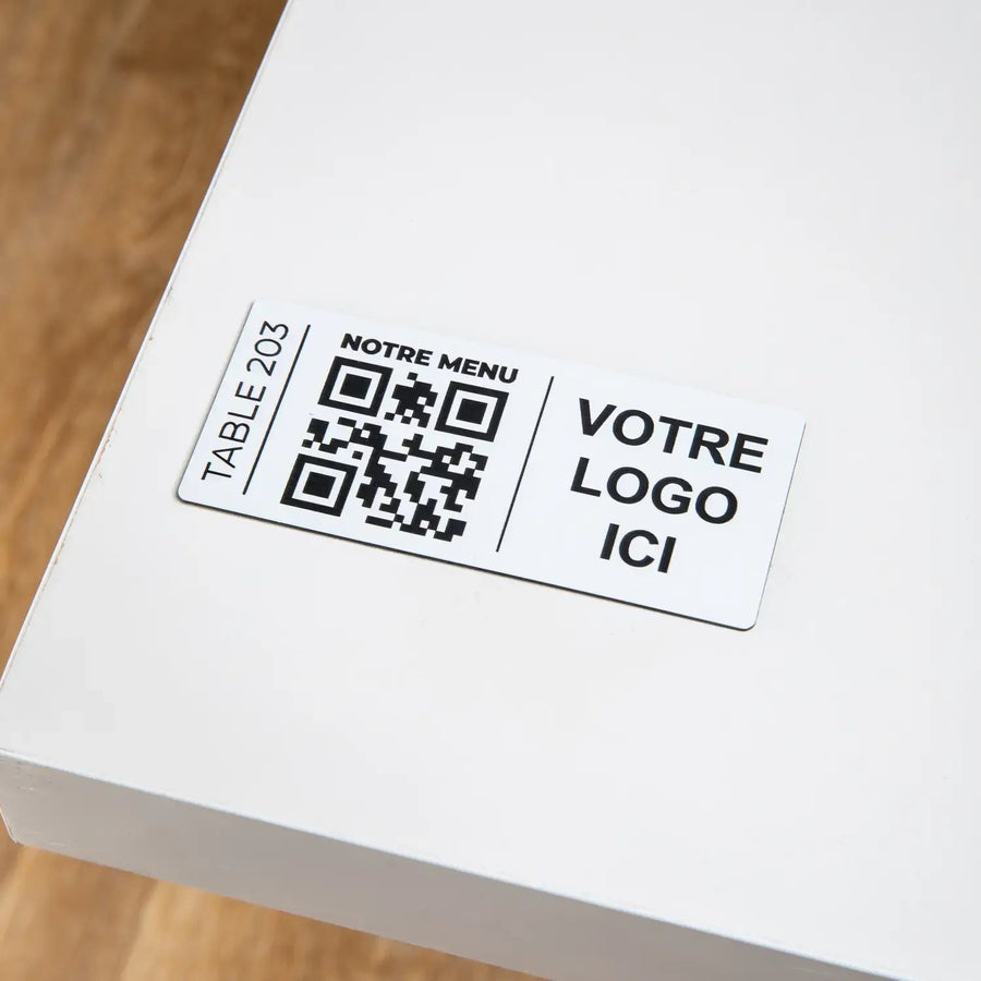 Plaque QR code Rectangle + Logo + Numéro ( 9 x 4 cm) UNISIGN